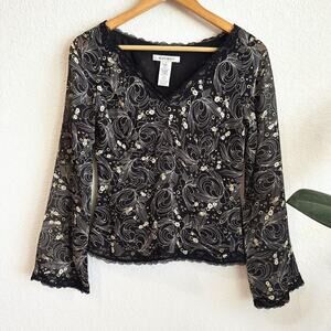 VTG Y2K Nine West Babydoll 100% Silk Top Size 2 Fairy Grunge Whimsygoth Floral